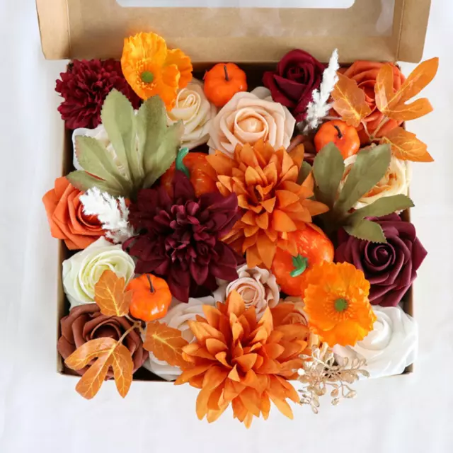 Artificial Flowers Box Set Fake Roses Fall Halloween Gift Centerpieces Cake Silk