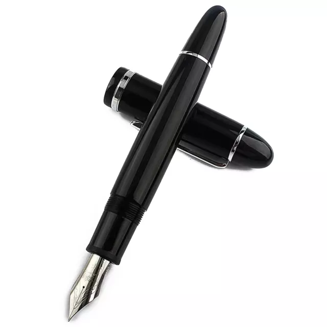 JinHao X159 Acrylic Black Fountain Pen Metal Clip Fine 0.5mm F Nib Writing
