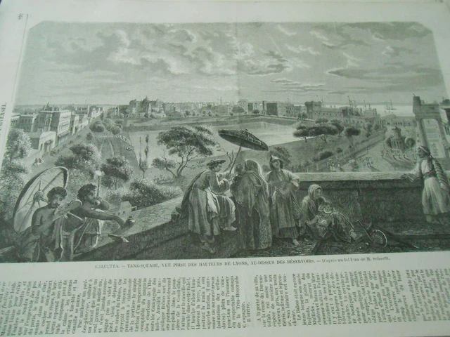 Calcutta Tank Square View of the Hauteyrs of Lyons Engraving Old 1858