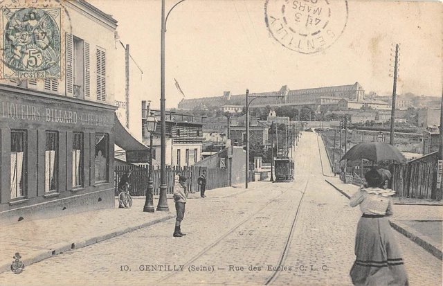Cpa 94 Gentilly / Rue Des Ecoles / Cafe / Billard