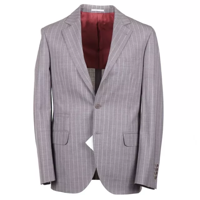 Brunello Cucinelli Slim-Fit Gray-Beige Stripe Wool Suit 38R (Eu 48) NWT