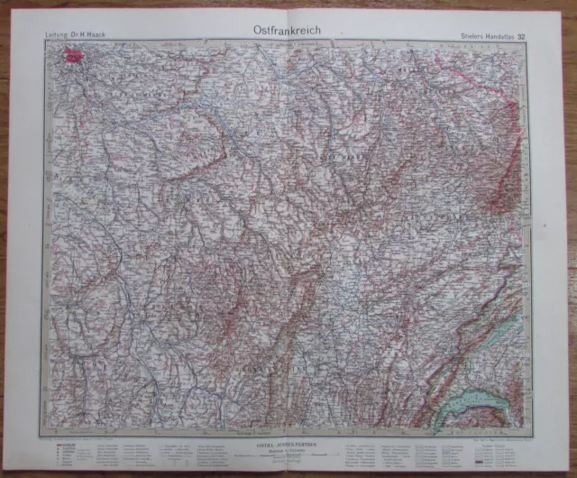 Ostfrankreich Frankreich France Est - Kupferstich 1926 Alte Landkarte Old Map