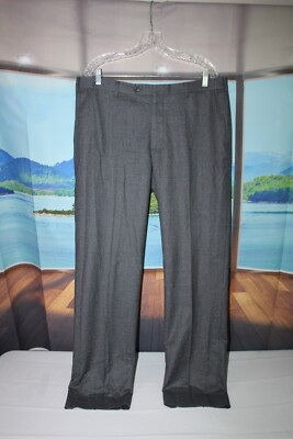 J HILBURN Custom Made 38 X 33 Flannel Wool Grays Flat Front Dress Pants Made EU