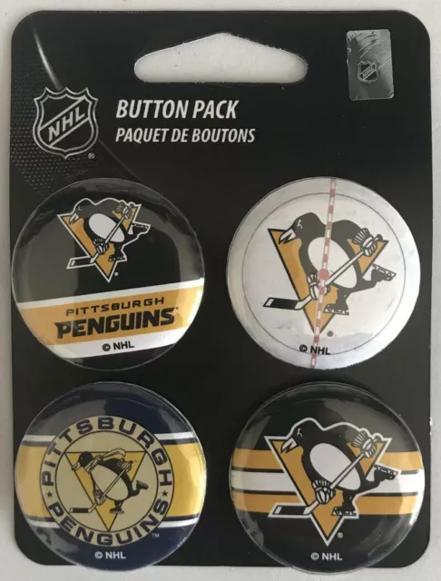 Pittsburgh Penguins Button Set, 4 pezzi, spilla/spilla, hockey su ghiaccio NHL nuovo