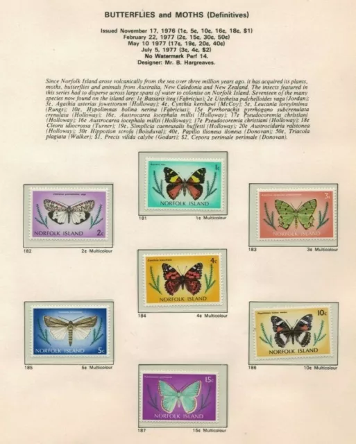 1976 to 1977 Norfolk Island - Butterflies & Moths - Set of 17 1c to $2 MNH