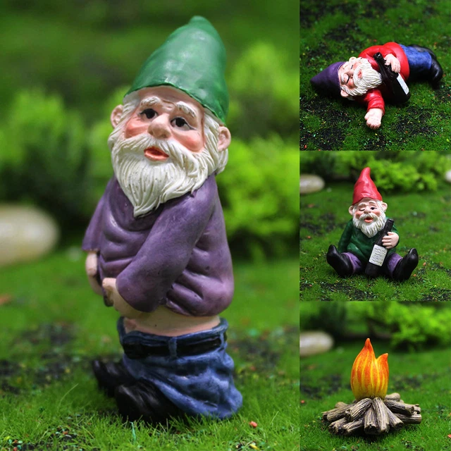 4PC Fairy Garden Tiny Gnome Statue Decoration Resin Ornament Outdoor Lawn Decor