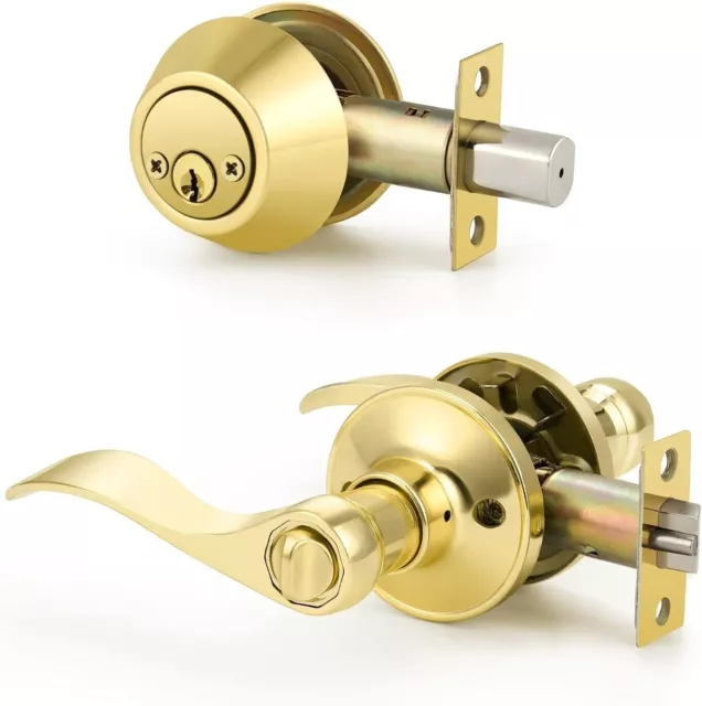 3 Sets of KEYED ALIKE Entry LOCK LEVER COMBO SET WAVY Single Cylinder POL BRASS