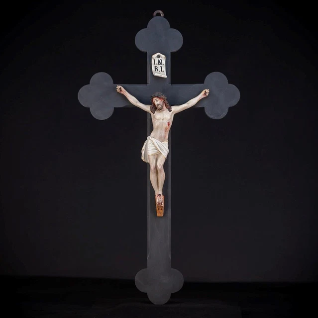Wall Crucifix | Antique Wooden Church Cross 19th Cent |1800s Jesus Christ 23.8"_