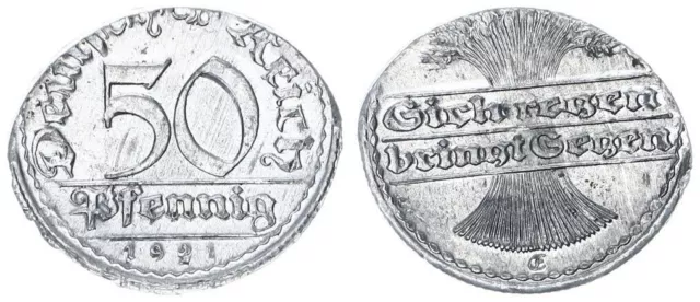 Weimar 50Pfennig 1921 E J.301 FEHLPRÄGUNG auf ovalem Schrötling prfr.   94634