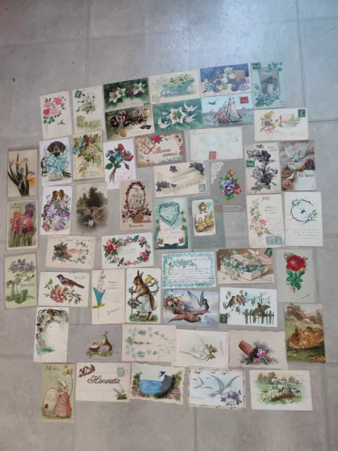 Lot De 50 Belles  Carte Postale Ancienne Fantaisie,Decoupi.fleurs,Oiseaux,Nature