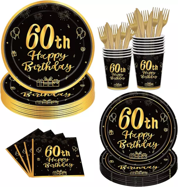 144PCS 60Th Birthday Plates and Napkins Birthday Party Supplies 60Th Birthday Pa