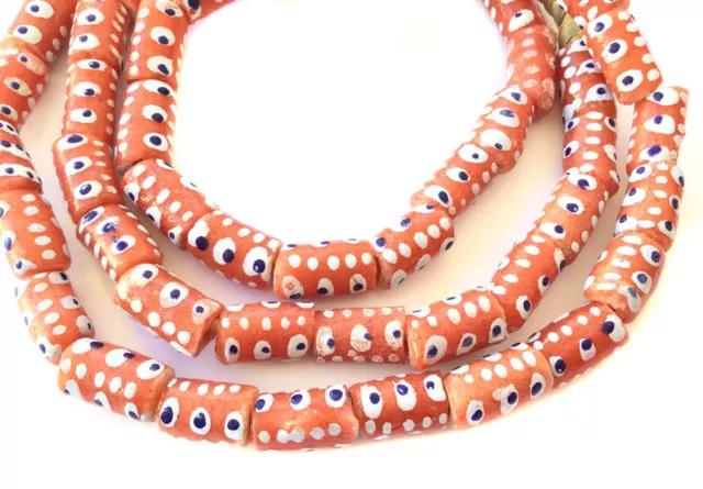 Handmade Orange Red Multi Ghana Krobo recycled Glass African trade Beads