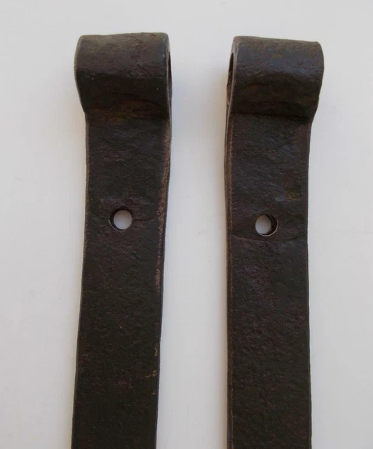 Pair Hand Forged Antique Iron Barn Door Strap Hinges 7 3/4" x 1 1/8" Primitive 5