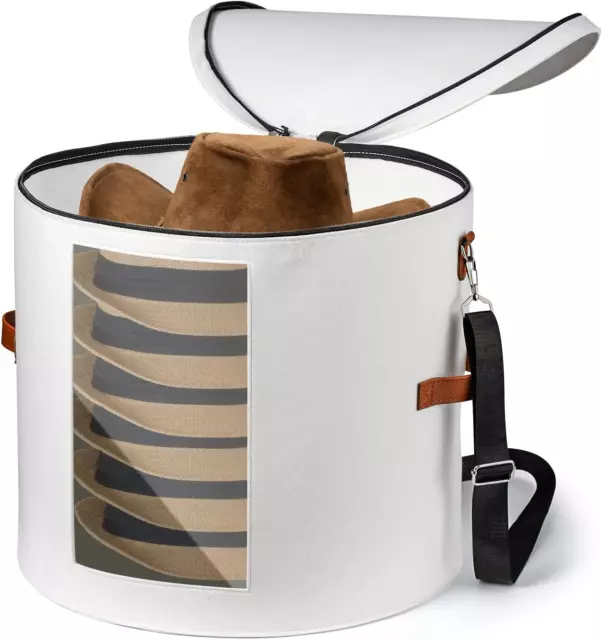 Large Hat Storage Box for Women & Men, White Hat Box with Lid Foldable round Cow