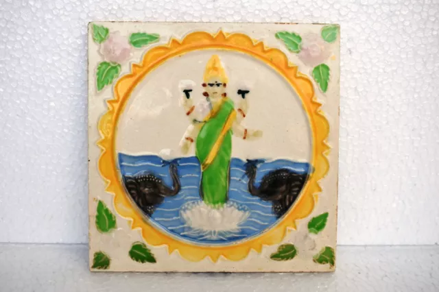 Ancien Sarasvati Ravi Varma Carreau Art Nouveau Majolique Ceramic Porcelain Inde