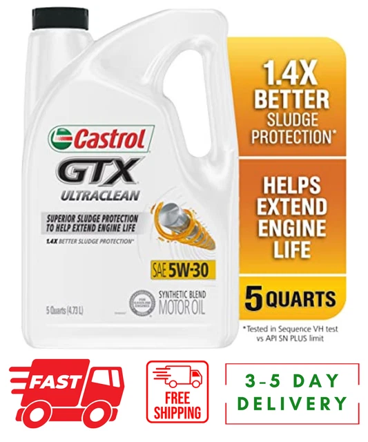 Castrol GTX Ultraclean 5W-30 Synthetic Blend Motor Oil, 5 Quart For Gasoline Eng