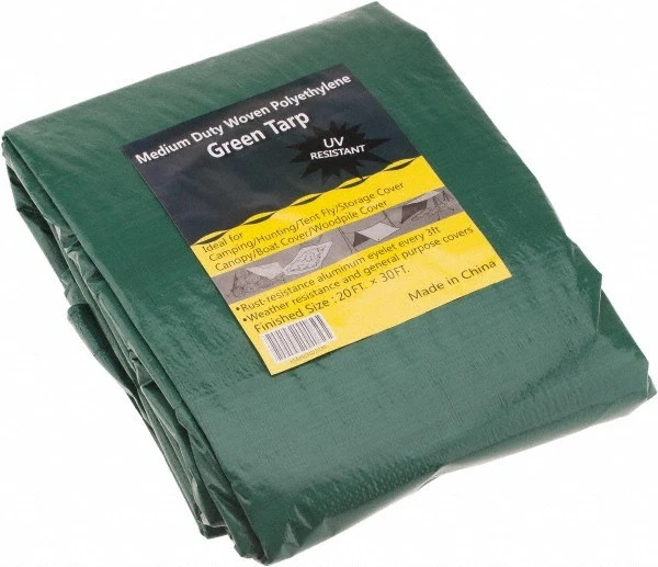 30' Long x 20' Wide Polyethylene Tarp & Dust Cover Green, 9 to 10 mil Thickness