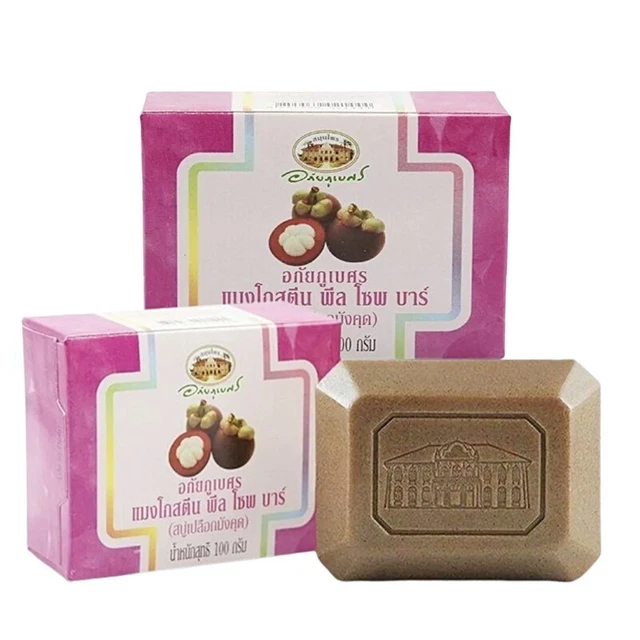 Abhaibhubejhr Mangosteen Peel Bar Soap Skin Reduce Acne Deodorant 100 g. x 2