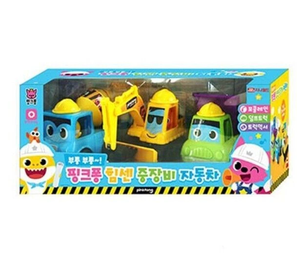 Pinkfong Mini Heavy Vehicle Equipment Excavator Truck Mixer Dump Truck Toy 3pSet