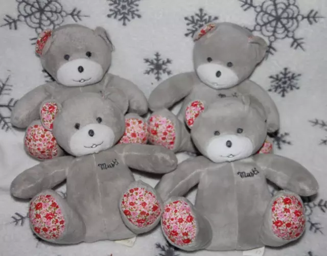 Doudou Peluche Musti Mustela Ours  Gris Fleur Rose Assis  Lot 4 Com9