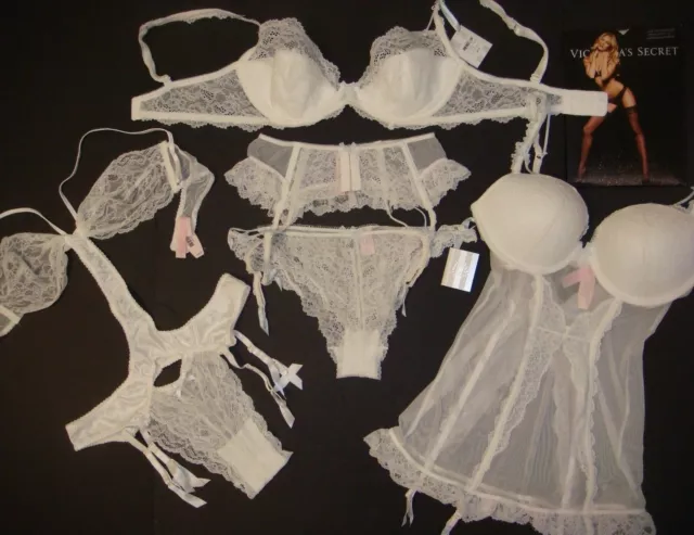 Victoria's Secret 32D,34B,34C,36D BRA SET+garter IVORY white