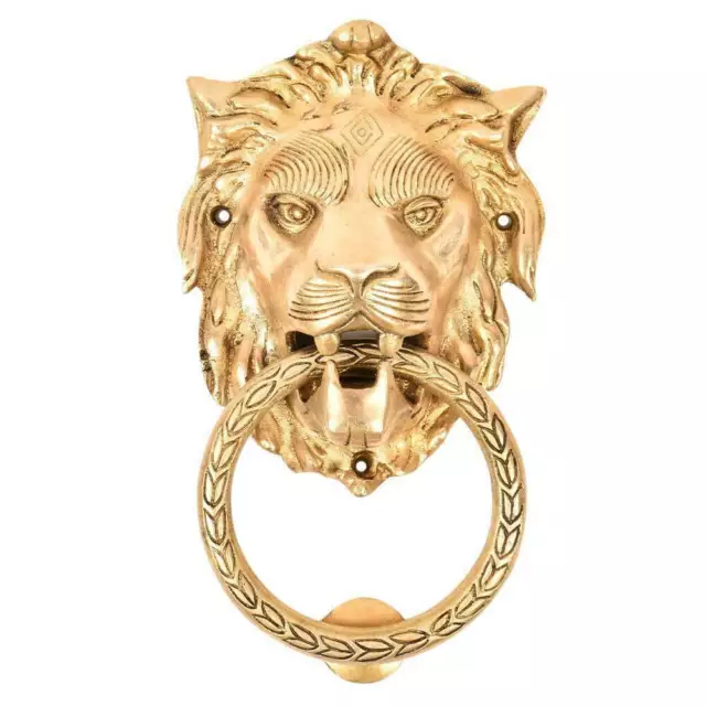 Antique Brass Lion Head Ring Door Knocker Door Bell