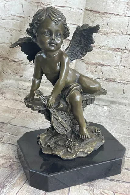 Art Nouveau Bronze Cherub With Wings LARGE Heavy Hot Cast Statue GORGEOUS!