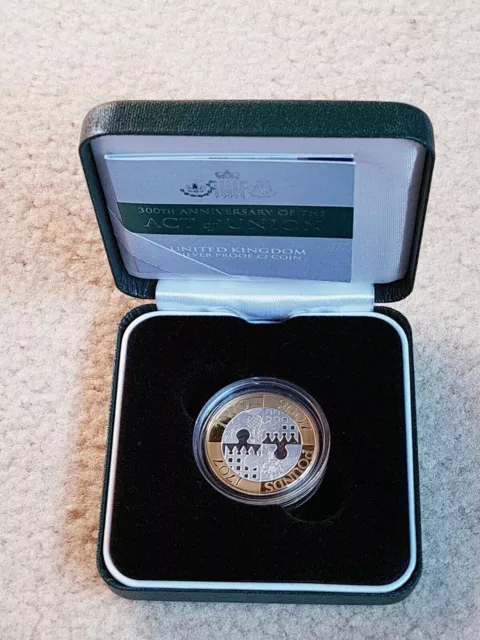 Simply Coins~ 2007 SILVER PROOF ACT OF UNIION 2 TWO POUND COIN BOX COA