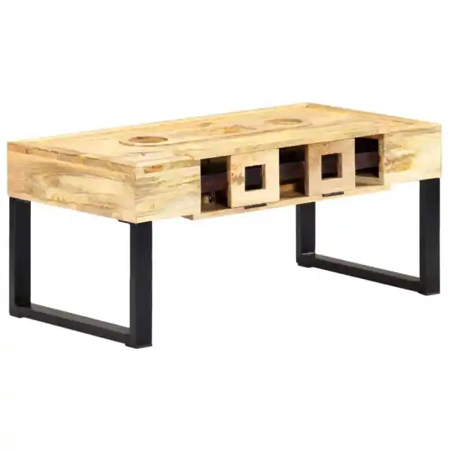 Mesa de centro estilo casete 100x52x45 cm madera sólida de mango