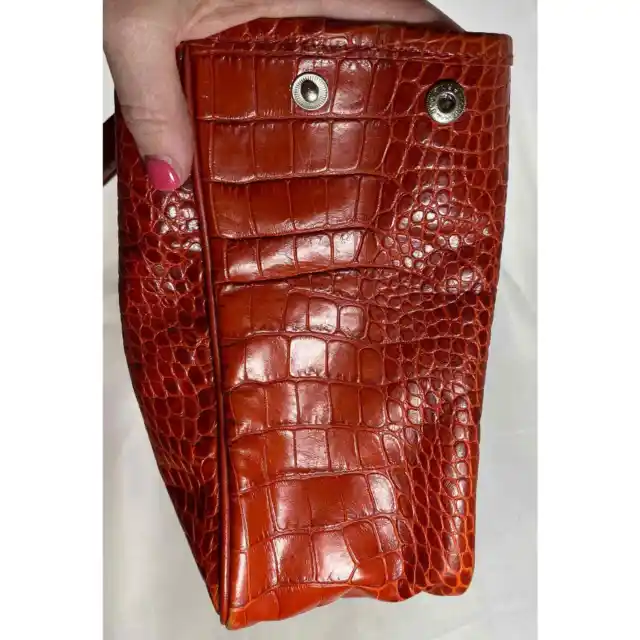 Longchamp Terracotta Roseau Croc Embossed Leather Toggle Top Handle Tote Purse 4