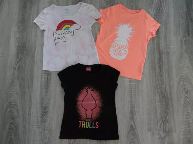 Girls bundle of t-shirts/3x summer tops PINEAPPLE,TROLLS,Rainbow size 8-10years