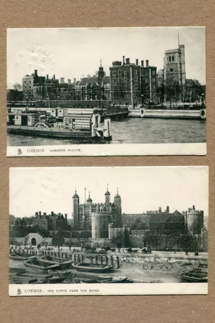 LONDON ENGLAND Tower from River & Lambeth Palace 2 VINTAGE Souvenir POSTCARDS