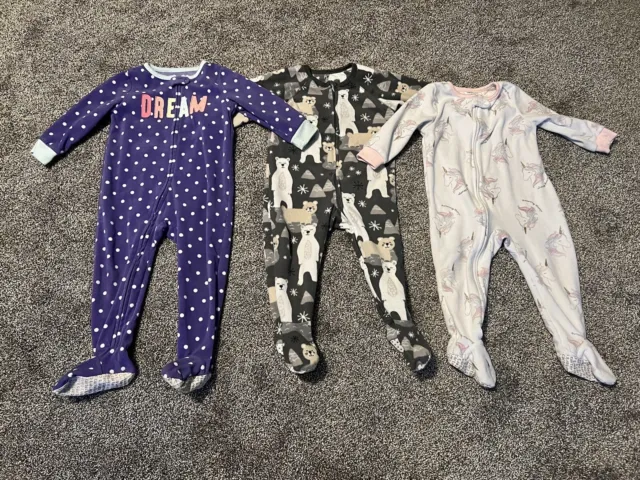 Baby Girls Fleece Zip Up Winter Pajamas One Piece Size 18-24 Months Lot Carters