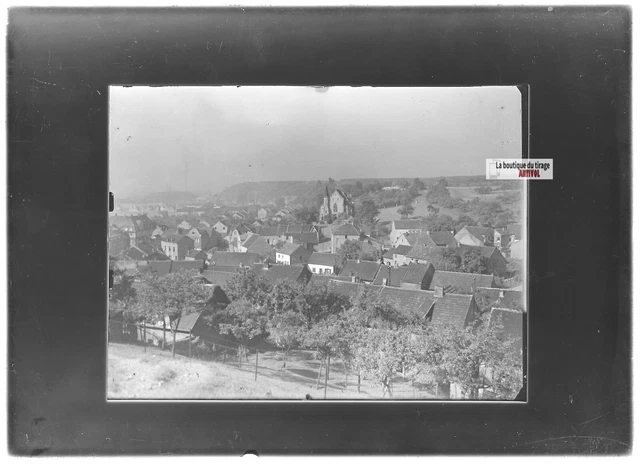 Antique photo glass plate positive black & white 13x18 cm country city France