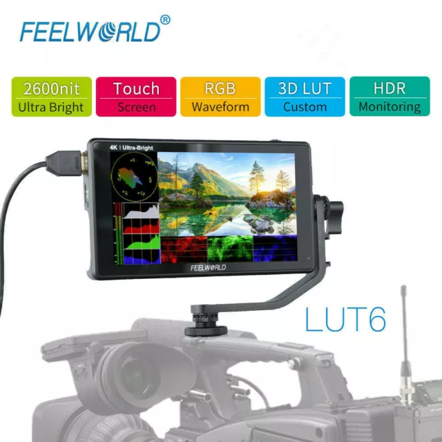 FEELWORLD LUT6 6 inch Touch Screen 2600nits HDR 3D LUT DSLR Camera Field Monitor