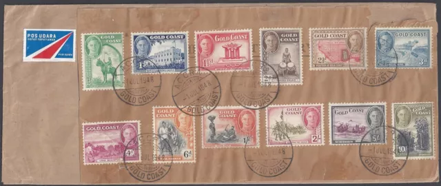 UK GB GOLD COAST 1948 KING GEORGE VI COMPLETE SET TO 10sh STUCK & TIED WITH FIRE