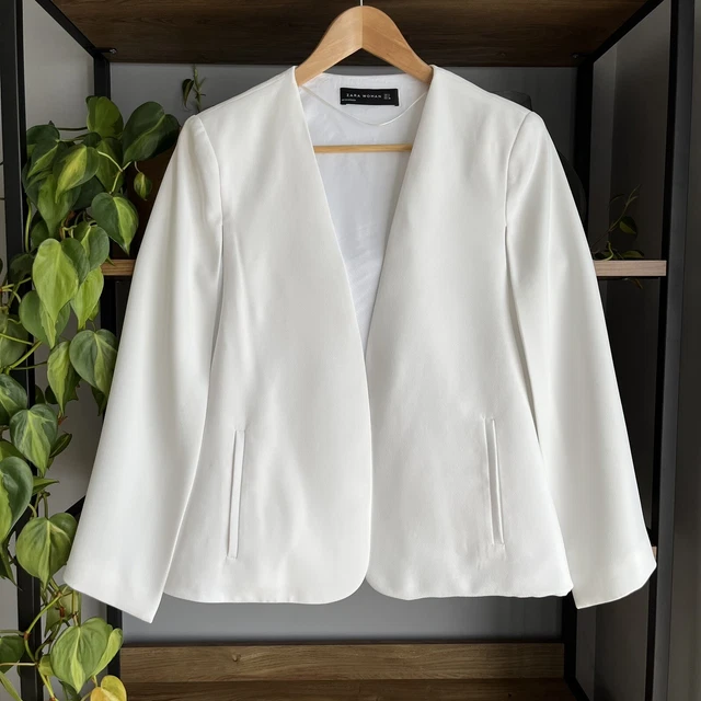 GIACCA BLAZER DONNA Zara taglia M UK 10 12 bianca indossata una