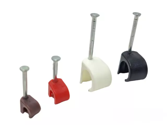 Round Cable Clips With Fixing Nails White Black & Coloured 5mm -19mm