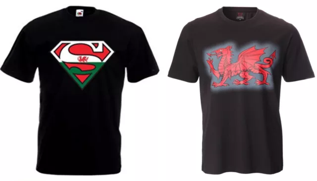 New Men's Wales Welsh Cymru Superman Flag / Gethyn Dragon Crew Neck T Shirt Top