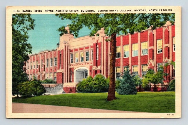 Hickory North Carolina Lenoir Rhyne College Campus Building Linen Postcard