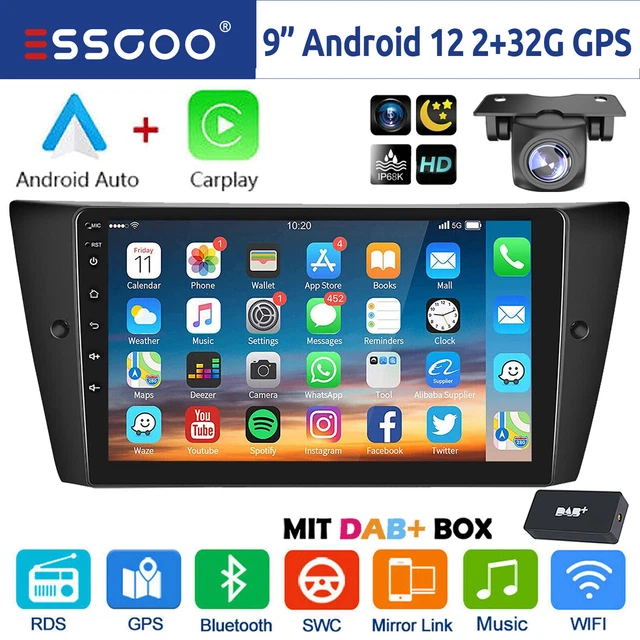 DAB+ Carplay Autoradio Android 12 2+32G GPS Navi WIFI Kamera Für BMW 3er E90 E91