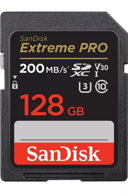 Carte SD SanDisk 128 Go Extreme PRO - Vitesse de lecture jusqu'à 200 Mo/s