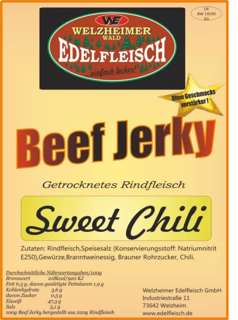 NEU !! 5x100 Gramm Beef Jerky Biltong Trockenfleisch Sweet Chili   geschnitten