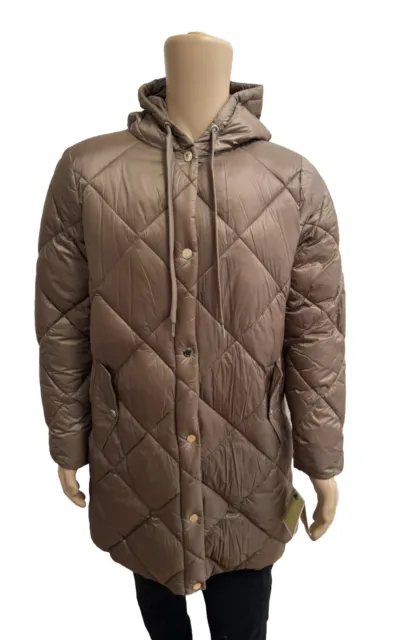 MK Michael Kors Long Puffer Hooded Jacket Coat Ultra Light Husk Women’s L Large