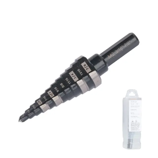3/16 to 7/8 Inch Step Drill Bit Straight Grooved Double Fluted, M2 High Speed St