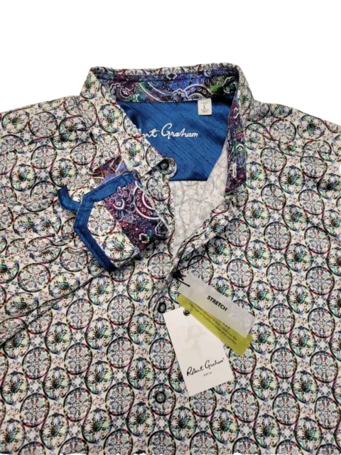 New Robert Graham SUNDIAL Geometric Colorful Stretch Cotton Sport Shirt Large