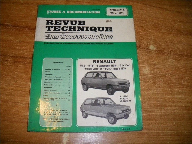 Revue Technique Renault 5 - Référence P R 1038 - Manuel D'atelier Occasion Pour Réparation Et Entretien