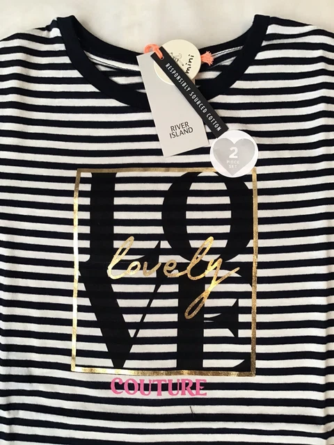 River island mini girls aged 2-3 Years navy blue icon T-shirt set BNWT 6