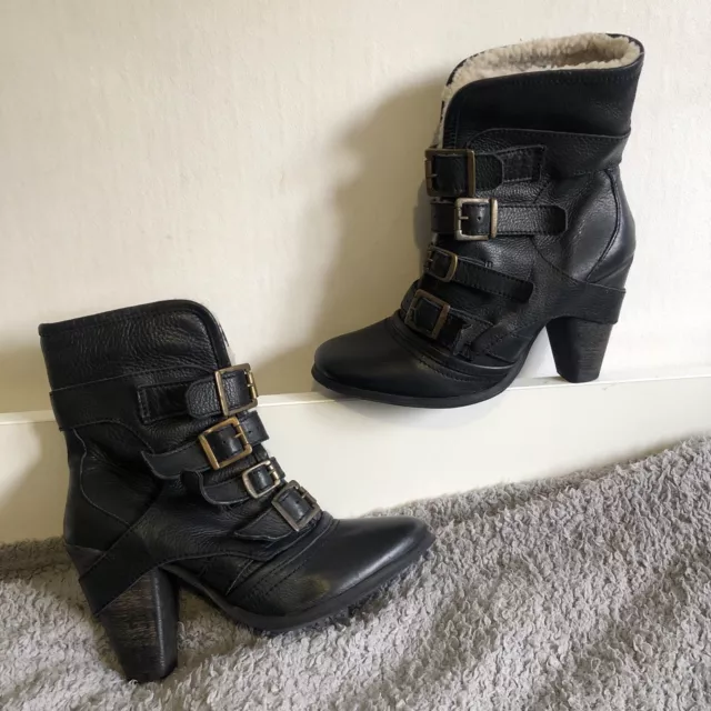 RIVER ISLAND BOOTS Size 8 Leather Fur Lined Buckles £15.00 - PicClick UK