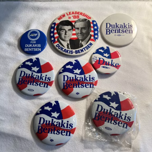 1988 Mike Dukakis & Lloyd Bentsen Presidential Campaign Button Pins Lot of 8